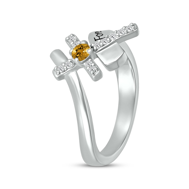 Main Image 2 of Citrine & White Lab-Created Sapphire Cross Ring Sterling Silver