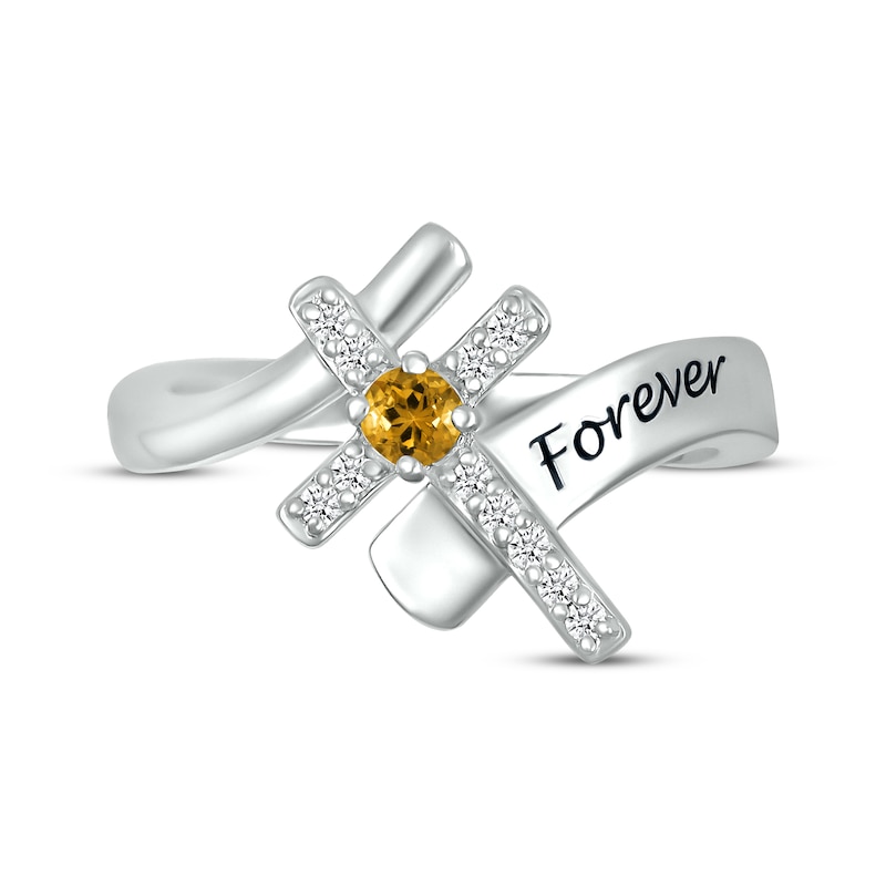 Main Image 4 of Citrine & White Lab-Created Sapphire Cross Ring Sterling Silver