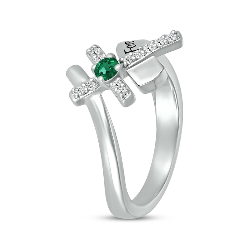 Main Image 2 of Lab-Created Emerald & White Lab-Created Sapphire Cross Ring Sterling Silver