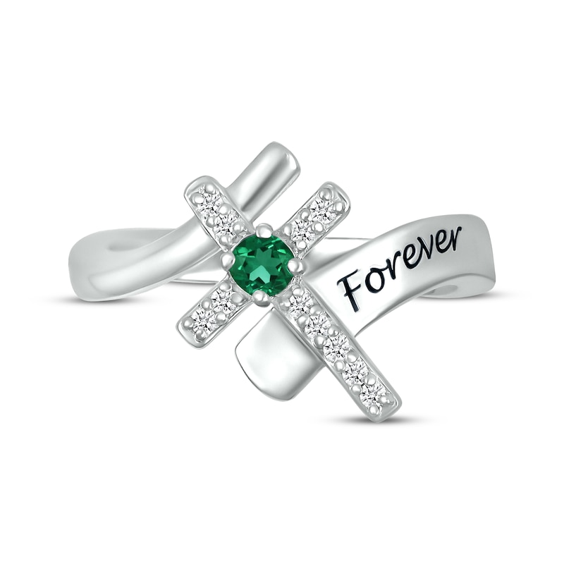 Main Image 4 of Lab-Created Emerald & White Lab-Created Sapphire Cross Ring Sterling Silver