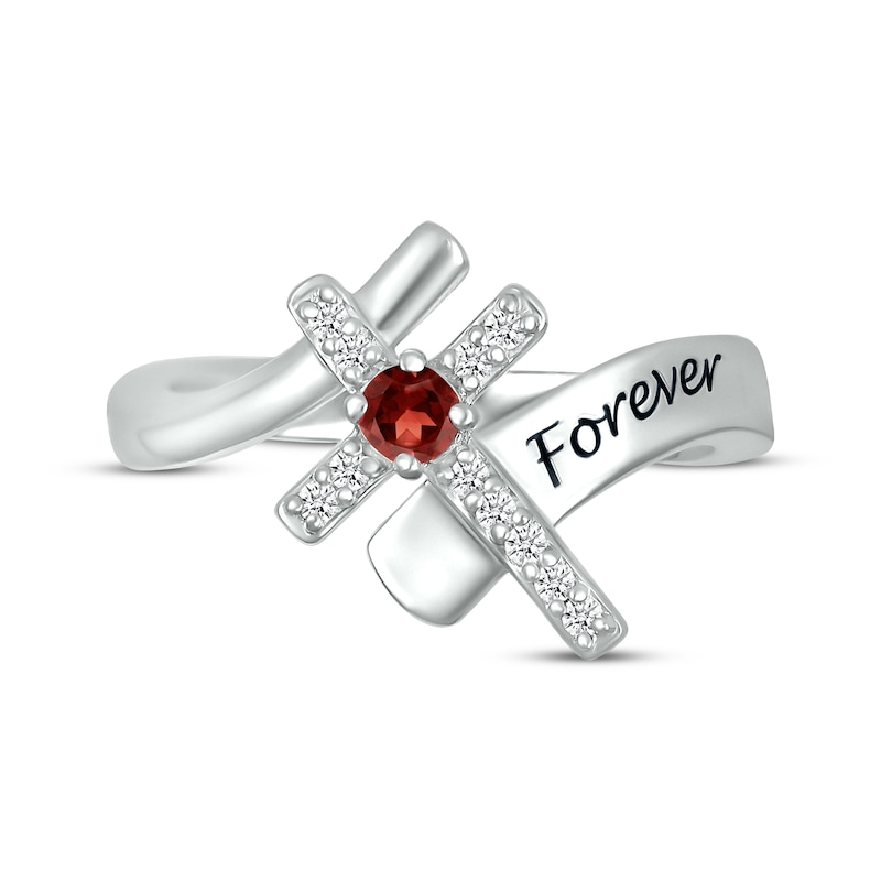 Main Image 4 of Garnet & White Lab-Created Sapphire Cross Ring Sterling Silver