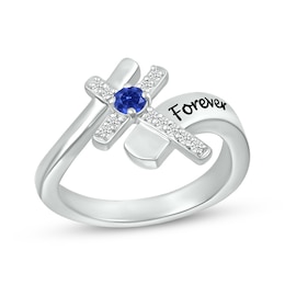 Blue Lab-Created Sapphire & White Lab-Created Sapphire Cross Ring Sterling Silver