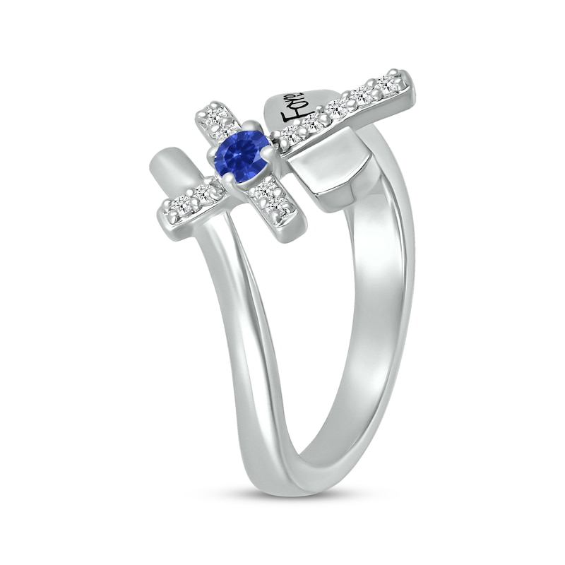 Main Image 2 of Blue Lab-Created Sapphire & White Lab-Created Sapphire Cross Ring Sterling Silver