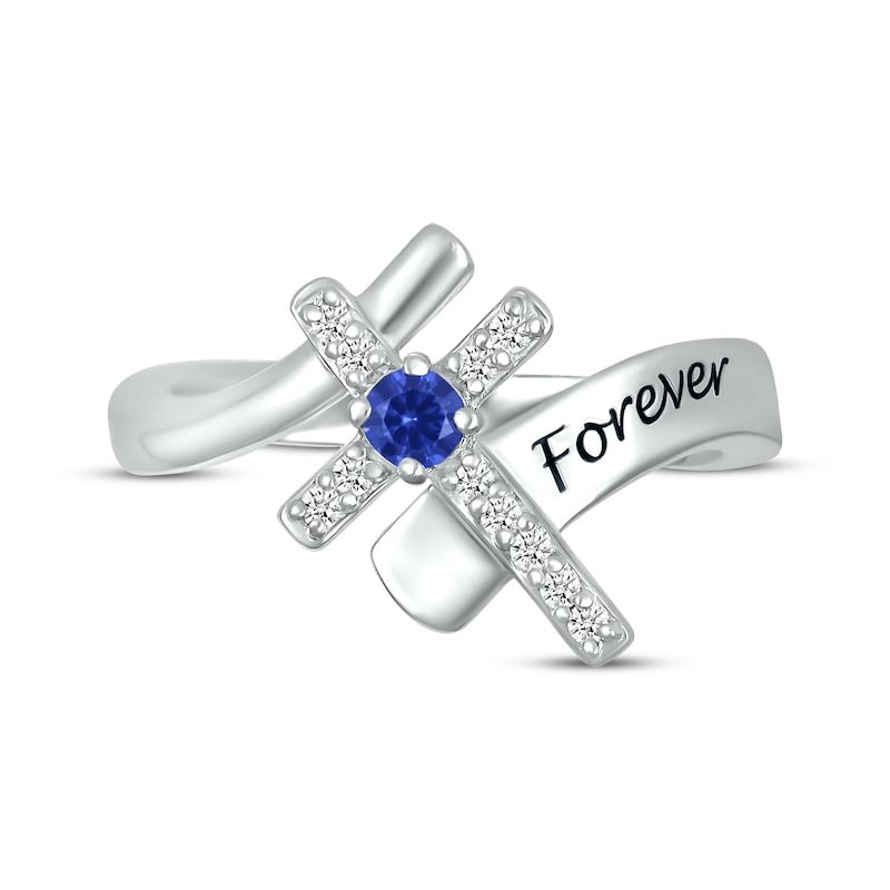 Main Image 4 of Blue Lab-Created Sapphire & White Lab-Created Sapphire Cross Ring Sterling Silver