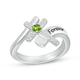 Peridot & White Lab-Created Sapphire Cross Ring Sterling Silver