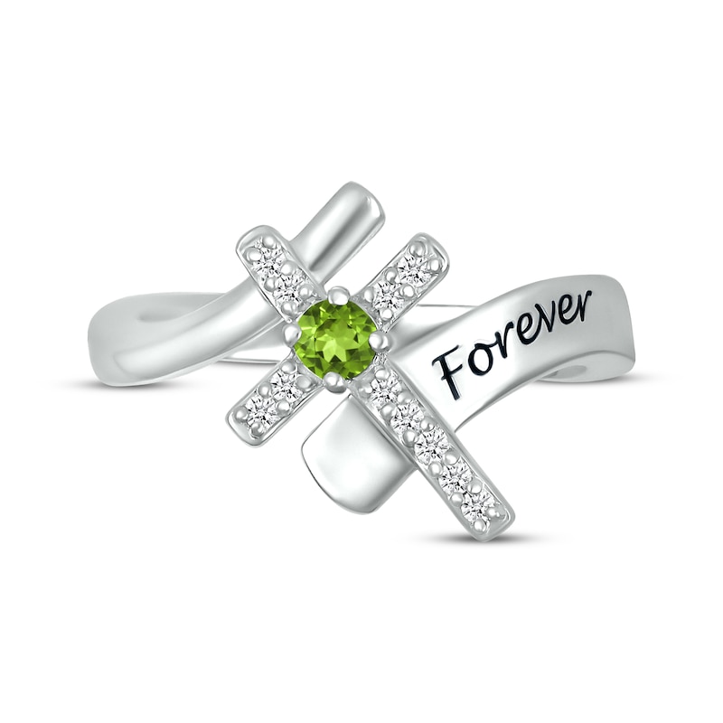 Main Image 4 of Peridot & White Lab-Created Sapphire Cross Ring Sterling Silver