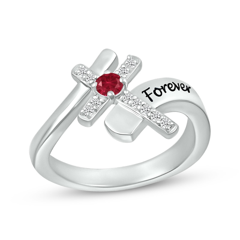 Main Image 1 of Lab-Created Ruby & White Lab-Created Sapphire Cross Ring Sterling Silver