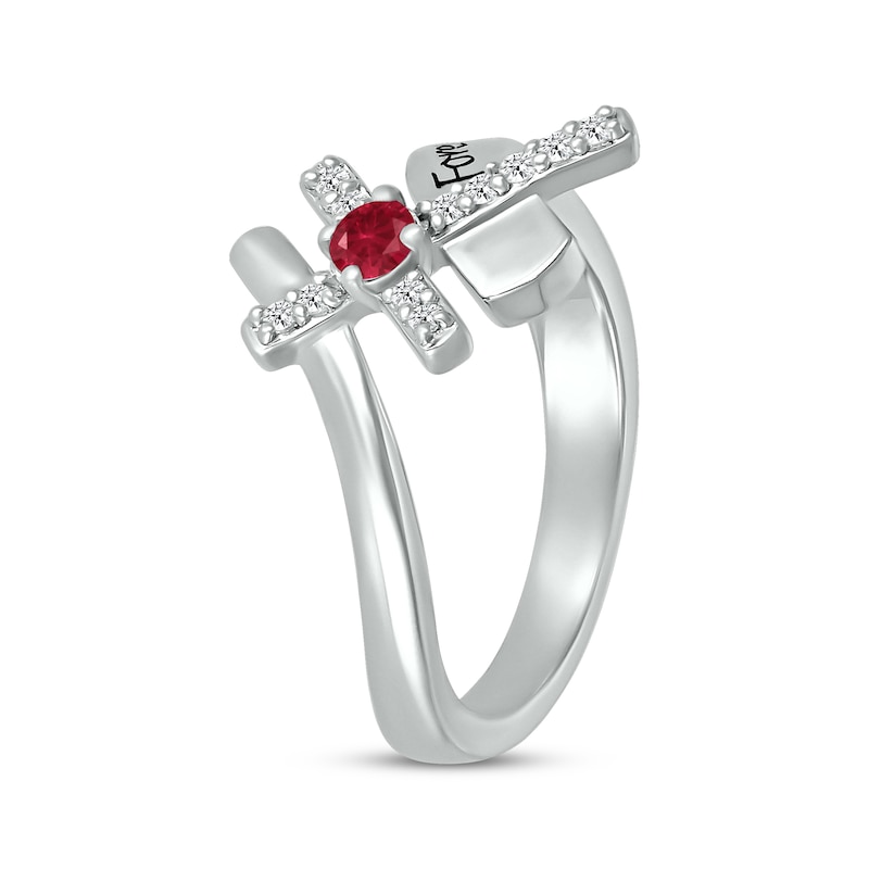 Main Image 2 of Lab-Created Ruby & White Lab-Created Sapphire Cross Ring Sterling Silver