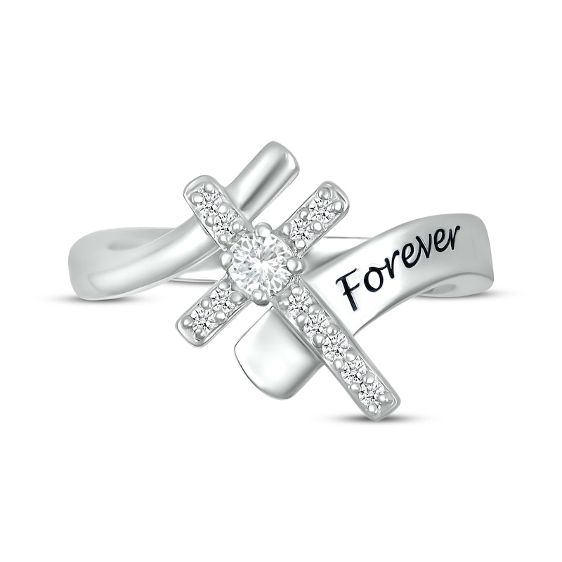 Main Image 4 of White Lab-Created Sapphire Cross Ring Sterling Silver