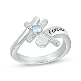 Lab-Created Opal & White Lab-Created Sapphire Cross Ring Sterling Silver