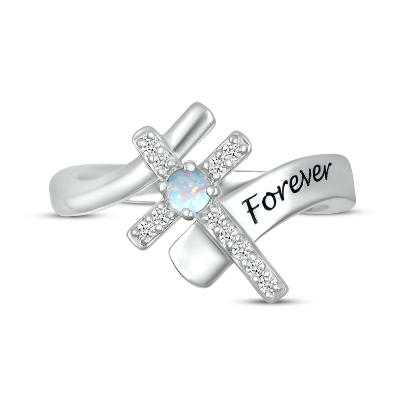 Main Image 4 of Lab-Created Opal & White Lab-Created Sapphire Cross Ring Sterling Silver