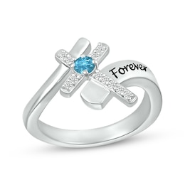 Blue Topaz & White Lab-Created Sapphire Cross Ring Sterling Silver