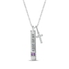 Thumbnail Image 1 of Amethyst & White Lab-Created Sapphire Vertical Bar & Cross Necklace Sterling Silver 18”