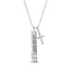 Thumbnail Image 1 of Aquamarine & White Lab-Created Sapphire Vertical Bar & Cross Necklace Sterling Silver 18”