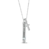 Thumbnail Image 2 of Aquamarine & White Lab-Created Sapphire Vertical Bar & Cross Necklace Sterling Silver 18”