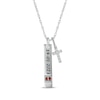 Thumbnail Image 1 of Garnet & White Lab-Created Sapphire Vertical Bar & Cross Necklace Sterling Silver 18”