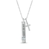 Thumbnail Image 1 of Lab-Created Opal & White Lab-Created Sapphire Vertical Bar & Cross Necklace Sterling Silver 18”