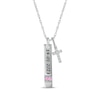 Thumbnail Image 1 of Pink Lab-Created Sapphire & White Lab-Created Sapphire Vertical Bar & Cross Necklace Sterling Silver 18”