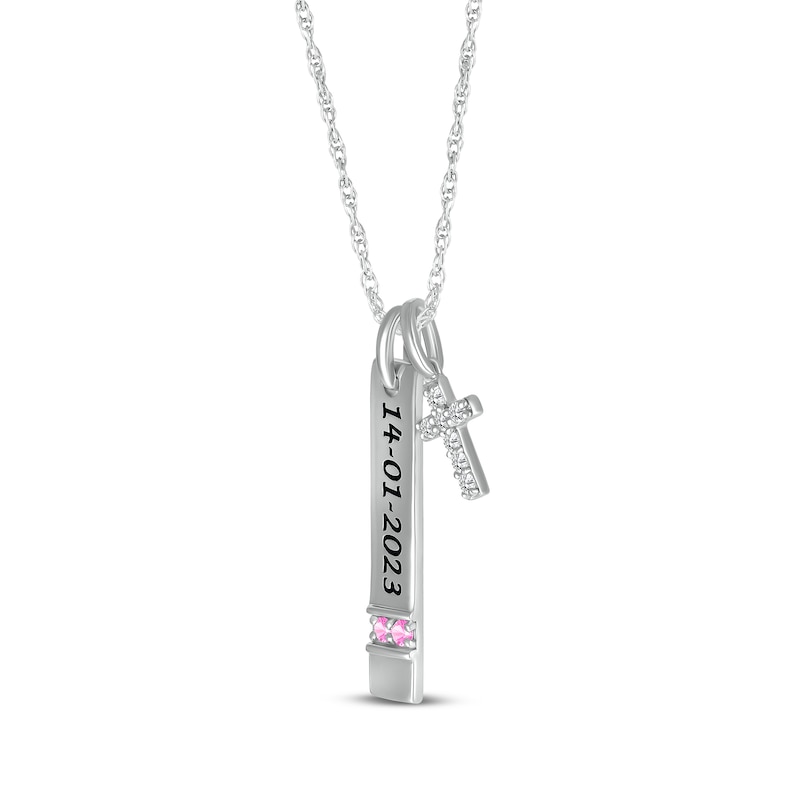 Main Image 2 of Pink Lab-Created Sapphire & White Lab-Created Sapphire Vertical Bar & Cross Necklace Sterling Silver 18”