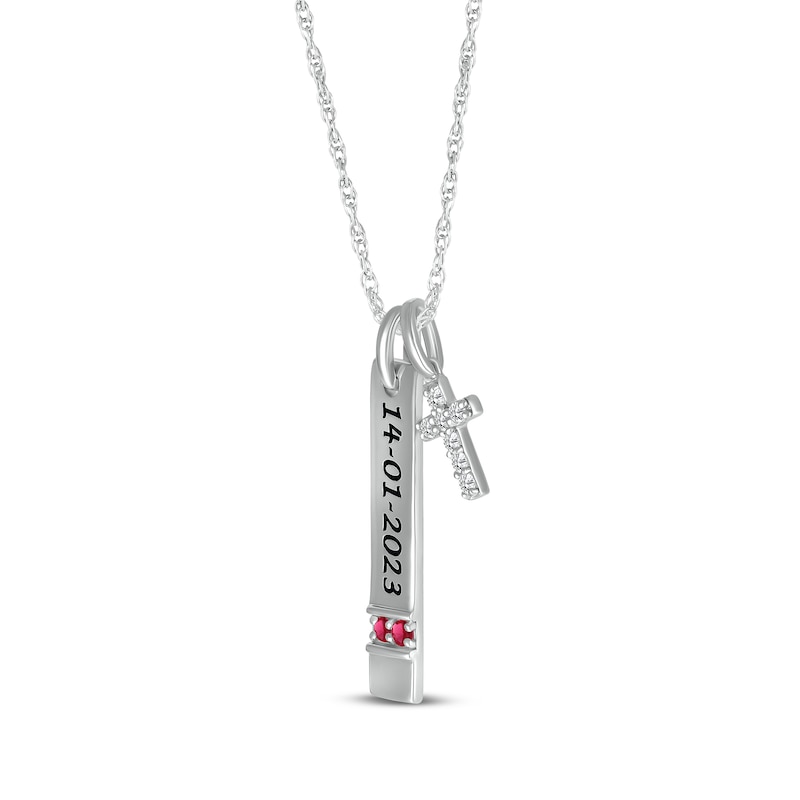 Main Image 2 of Lab-Created Ruby & White Lab-Created Sapphire Vertical Bar & Cross Necklace Sterling Silver 18”