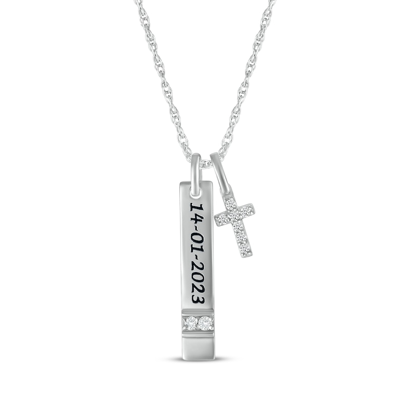 Main Image 1 of White Lab-Created Sapphire Vertical Bar & Cross Necklace Sterling Silver 18”