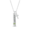 Thumbnail Image 1 of Peridot & White Lab-Created Sapphire Vertical Bar & Cross Necklace Sterling Silver 18”