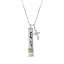 Peridot & White Lab-Created Sapphire Vertical Bar & Cross Necklace Sterling Silver 18”