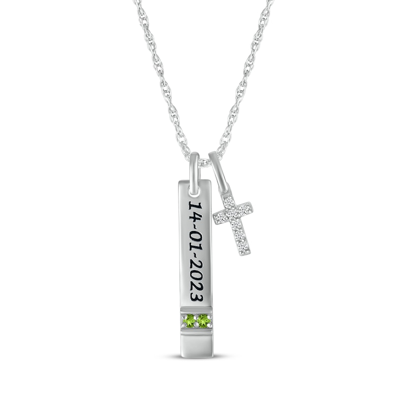 Main Image 1 of Peridot & White Lab-Created Sapphire Vertical Bar & Cross Necklace Sterling Silver 18”