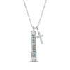 Thumbnail Image 0 of Blue Topaz & White Lab-Created Sapphire Vertical Bar & Cross Necklace Sterling Silver 18”