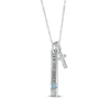Thumbnail Image 1 of Blue Topaz & White Lab-Created Sapphire Vertical Bar & Cross Necklace Sterling Silver 18”