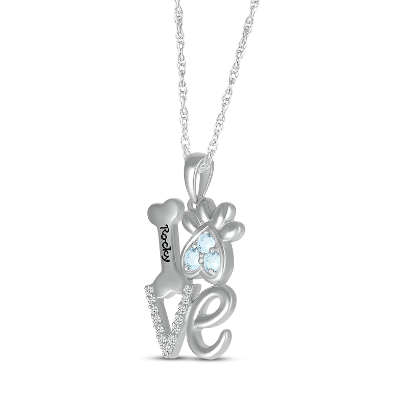 Main Image 2 of Aquamarine & White Lab-Created Sapphire Love, Bone & Dog Paw Necklace Sterling Silver 18&quot;