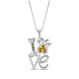 Citrine & White Lab-Created Sapphire Love, Bone & Dog Paw Necklace Sterling Silver 18&quot;