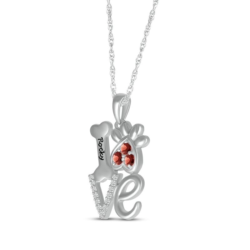 Main Image 2 of Garnet & White Lab-Created Sapphire Love, Bone & Dog Paw Necklace Sterling Silver 18&quot;