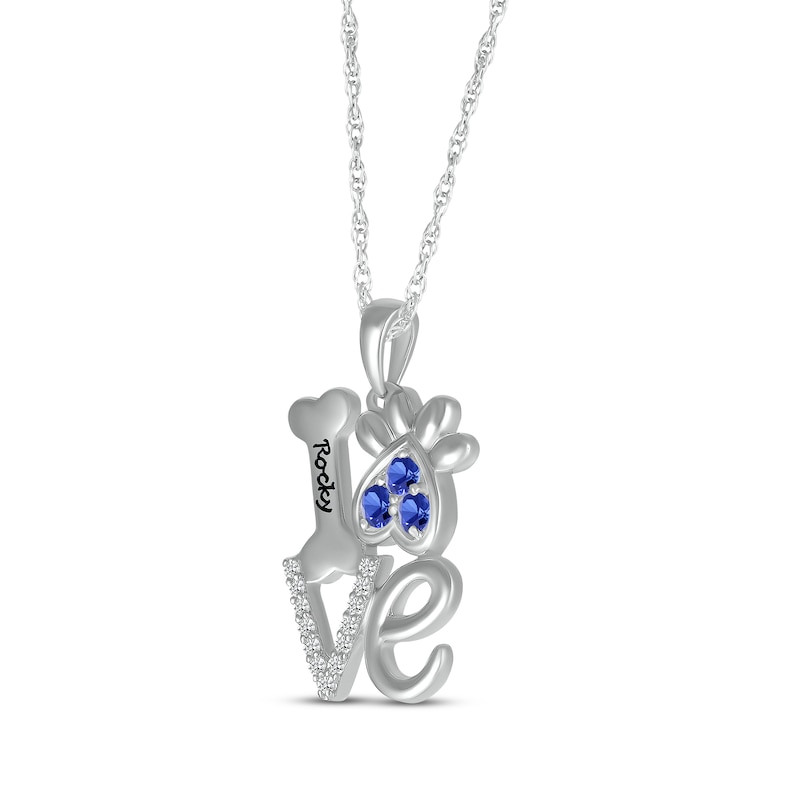 Main Image 2 of Blue Lab-Created Sapphire & White Lab-Created Sapphire Love, Bone & Dog Paw Necklace Sterling Silver 18&quot;