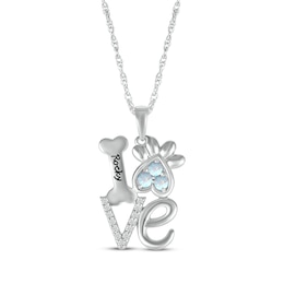 Lab-Created Opal & White Lab-Created Sapphire Love, Bone & Dog Paw Necklace Sterling Silver 18&quot;