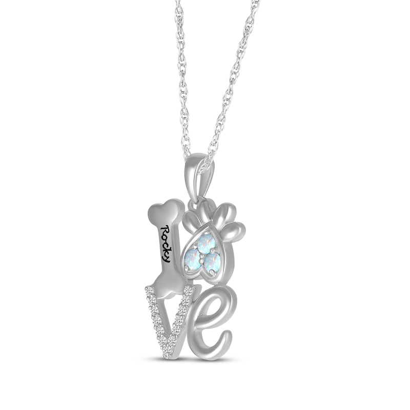 Main Image 2 of Lab-Created Opal & White Lab-Created Sapphire Love, Bone & Dog Paw Necklace Sterling Silver 18&quot;