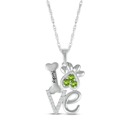 Peridot & White Lab-Created Sapphire Love, Bone & Dog Paw Necklace Sterling Silver 18&quot;