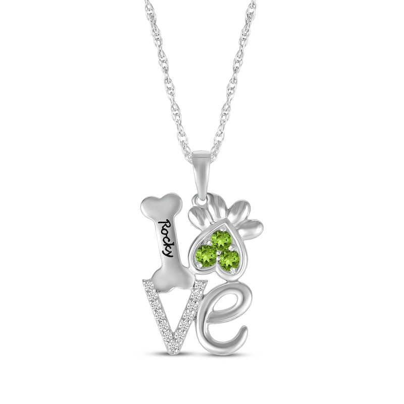 Main Image 1 of Peridot & White Lab-Created Sapphire Love, Bone & Dog Paw Necklace Sterling Silver 18&quot;