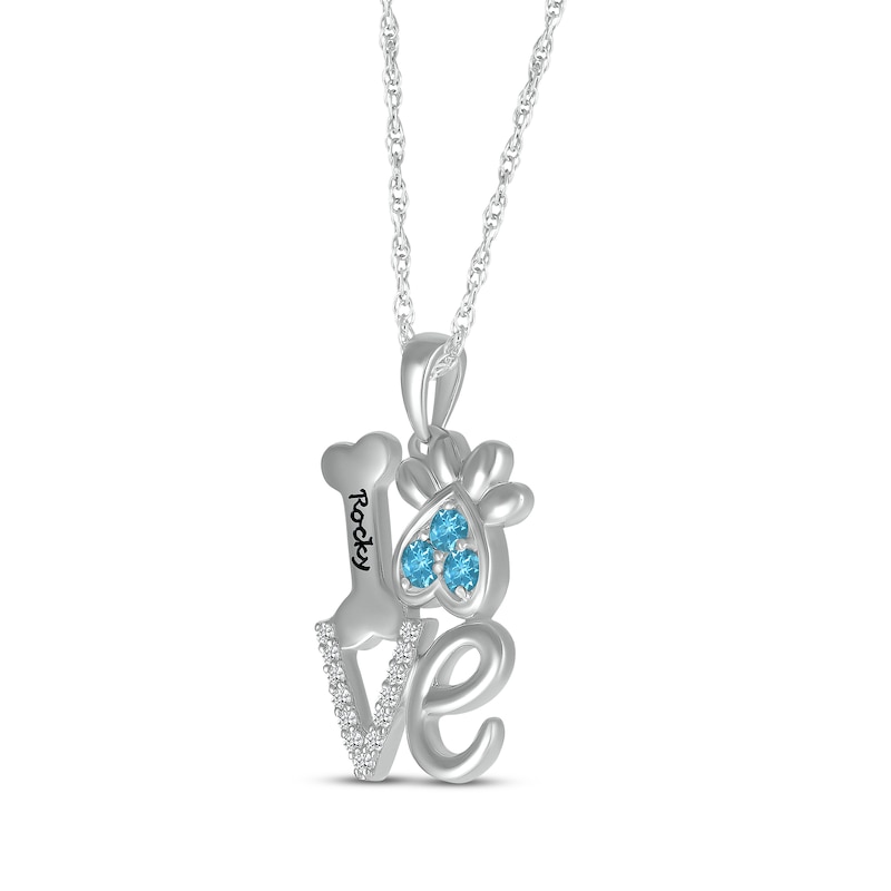 Main Image 2 of Blue Topaz & White Lab-Created Sapphire Love, Bone & Dog Paw Necklace Sterling Silver 18&quot;