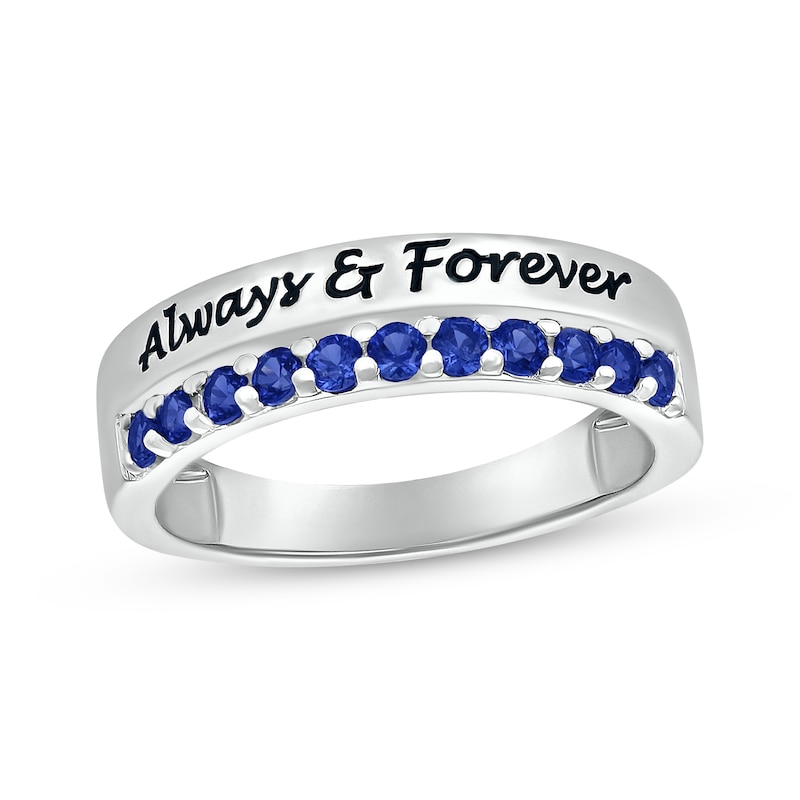 Main Image 1 of Round-Cut Blue Lab-Created Sapphire Engravable Ring Sterling Silver