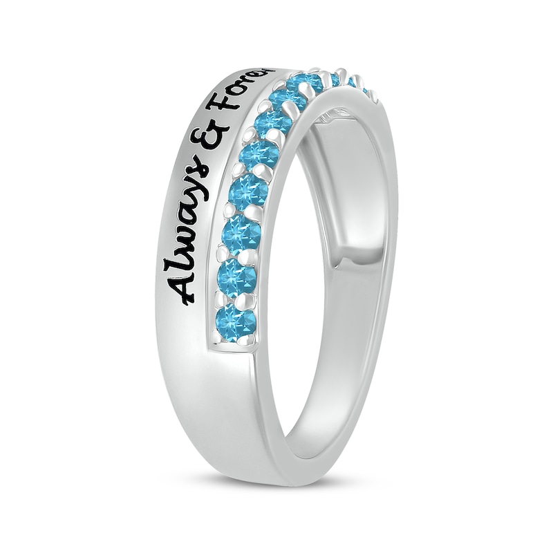 Main Image 2 of Round-Cut Blue Topaz Engravable Ring Sterling Silver