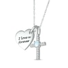 Thumbnail Image 2 of Aquamarine & White Lab-Created Sapphire Heart & Cross Necklace Sterling Silver 18&quot;