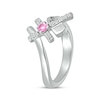 Thumbnail Image 2 of Pink Lab-Created Sapphire & White Lab-Created Sapphire Cross Ring Sterling Silver