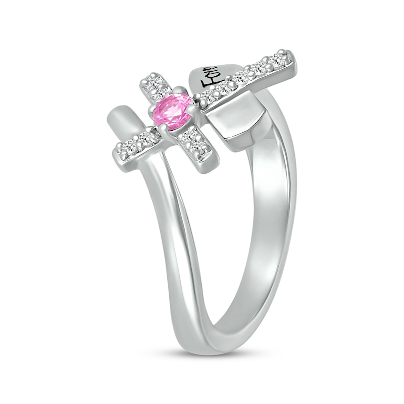 Main Image 2 of Pink Lab-Created Sapphire & White Lab-Created Sapphire Cross Ring Sterling Silver