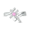 Thumbnail Image 4 of Pink Lab-Created Sapphire & White Lab-Created Sapphire Cross Ring Sterling Silver