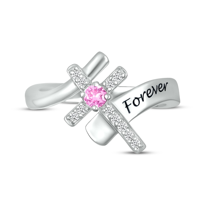 Main Image 4 of Pink Lab-Created Sapphire & White Lab-Created Sapphire Cross Ring Sterling Silver