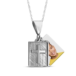 Square Photo & Cross Necklace Sterling Silver 18&quot;