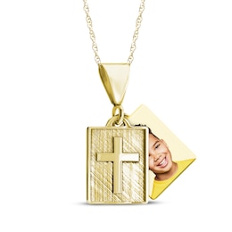 Square Photo & Cross Necklace 10K Yellow Gold 18&quot;