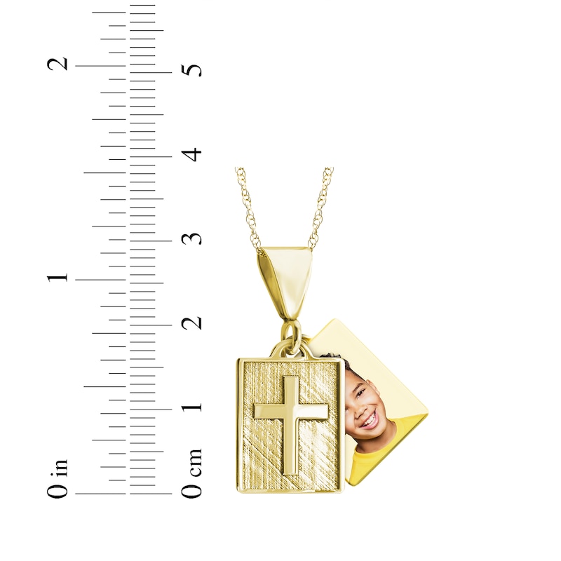 Square Photo & Cross Necklace 10K Yellow Gold 18"