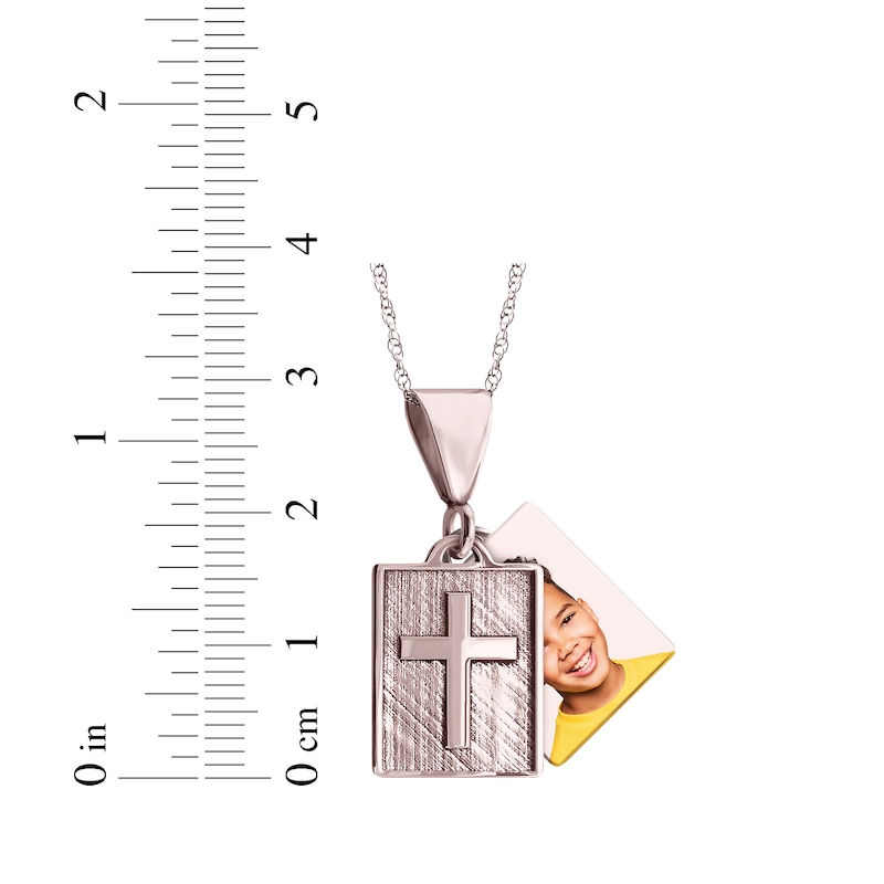 Main Image 3 of Square Photo & Cross Necklace 10K Rose Gold 18&quot;